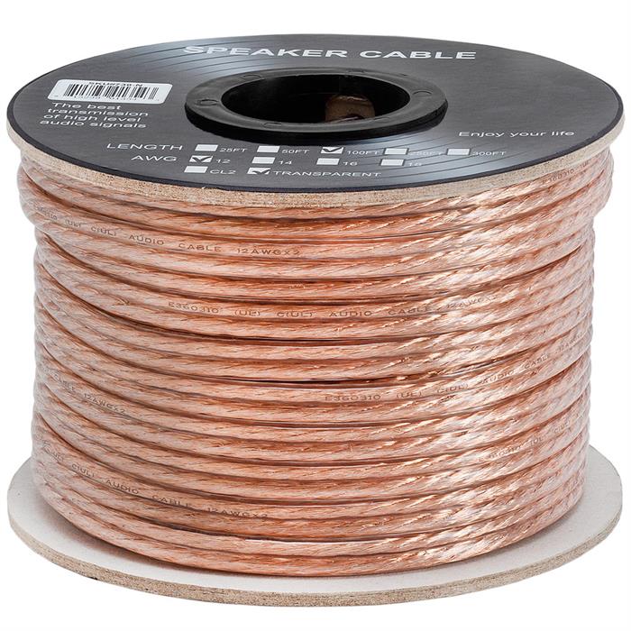 Speaker Wire 100ft 12 Gauge 2-Conductor | Clear Jacket Audio Cable