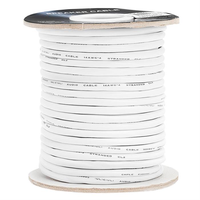 Speaker Wire 100ft 14AWG 4C White | CL2 Rated | In-Wall Speaker Cable