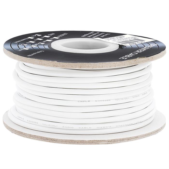 Speaker Wire 100ft 18AWG 2-Conductor White |In-Wall | CL2 Speaker Cable