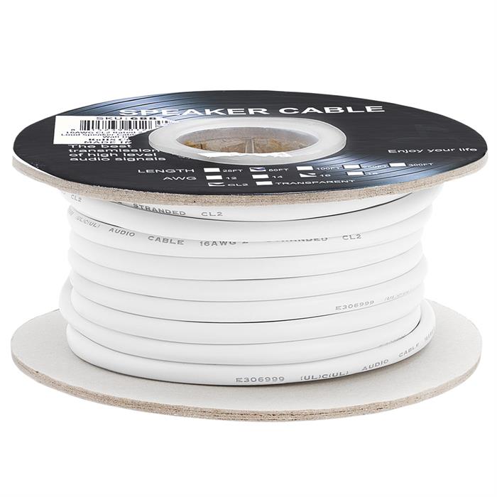 Speaker Wire 50ft 16 Gauge 2C White | In-Wall | CL2 Rated Speaker Cable