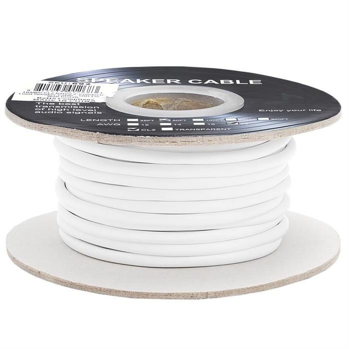 Speaker Wire 50ft 18AWG 2-Conductor White |In-Wall | CL2 Speaker Cable