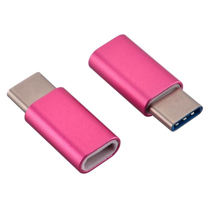 USB-C Adapter, USB Type C (male) to Micro USB (female) Adapter for Data Syncing and Charging, Neon Pink