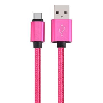 USB-C (USB Type C) to USB (USB-A) Braided Data Charging Cable - 3 Feet, Neon Pink