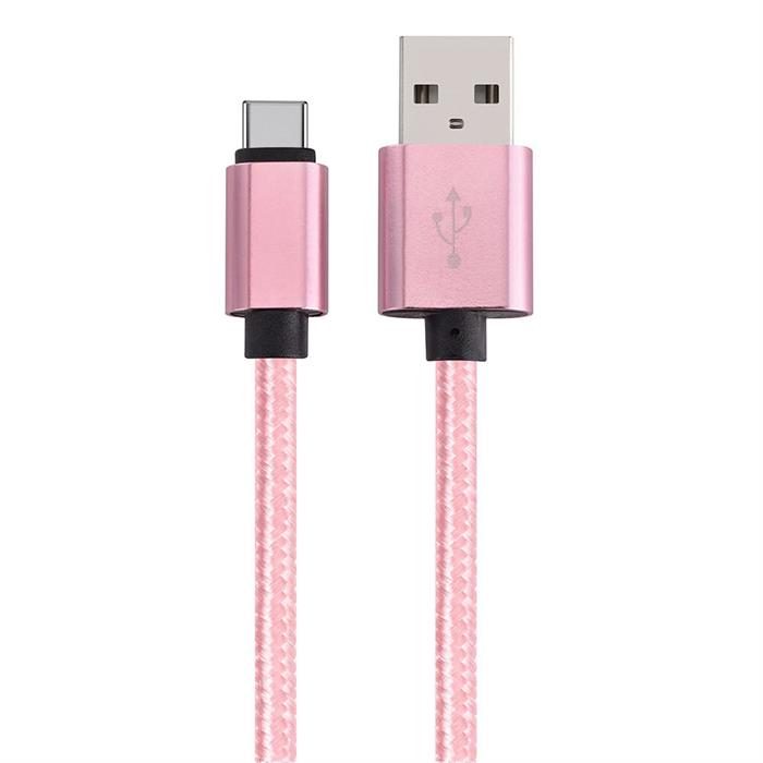 USB-C (USB Type C) to USB (USB-A) Braided Data Charging Cable - 3 Feet, Rose