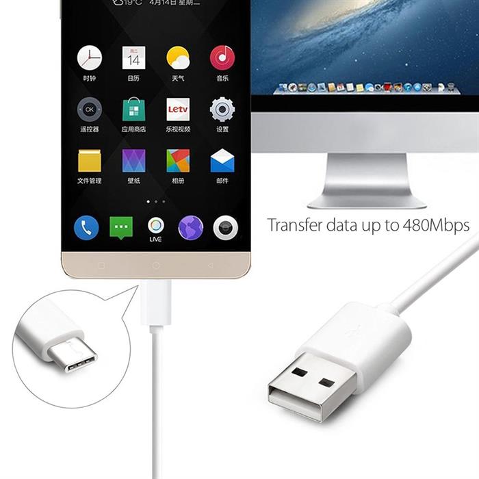 USB Cable 2.0 USB-A to USB-C (USB Type C) Data Charge Cable, 10 Feet, White