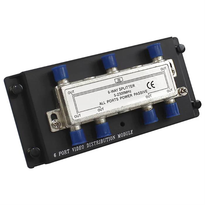 Wavenet – 6-Way Coaxial Cable Splitter Module with Plastic Bracket, Bi-Directional F-Type Connections for Structured Wiring Enclosure