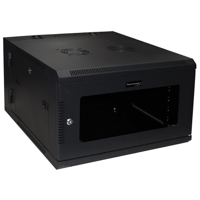 Wavenet - 6U Server Wall Mount Cabinet, 24-inch Depth, Swing-Out Network Enclosure with Locking Tempered Glass Door - Black