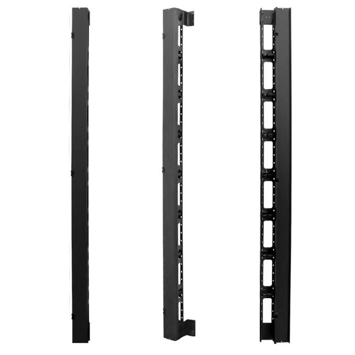 Wavenet – 74” High Single‐Sided Vertical Cable Manager with Hinged Cover for 45U or Larger 2‐Post and 4‐Post Racks, Metal – Black