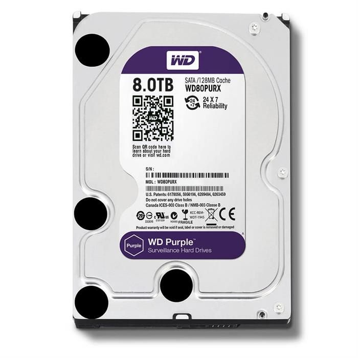 WD Purple 8TB Surveillance Hard Drive Disk, 5400 RPM Class, SATA 6 Gb/s, 128MB Cache, 3.5 Inch (WD80PURX)